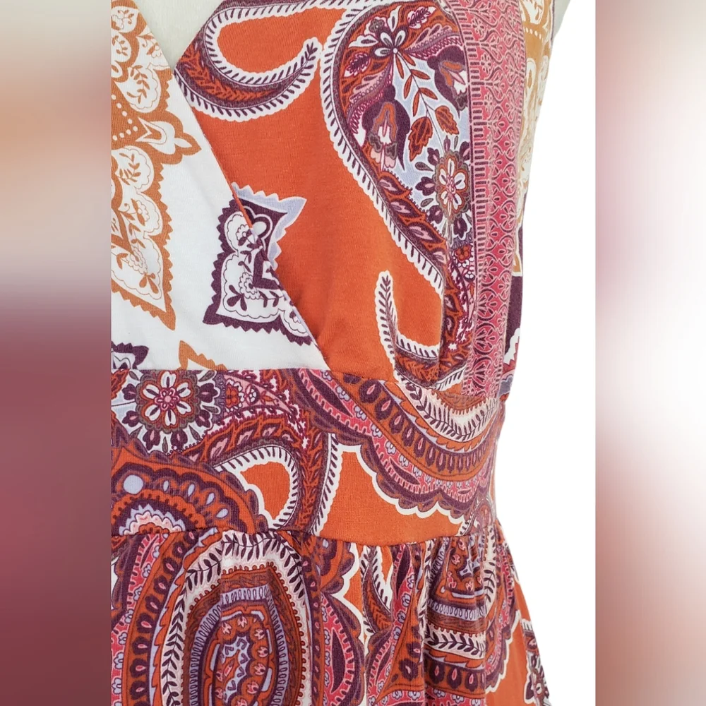 Garnet Hill Boho Paisley Maxi Dress Surplice Neck Scarf Print Sz M Festival - Picture 5 of 9